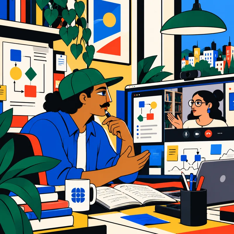 Dos personas conversan en videollamada frente a un diagrama